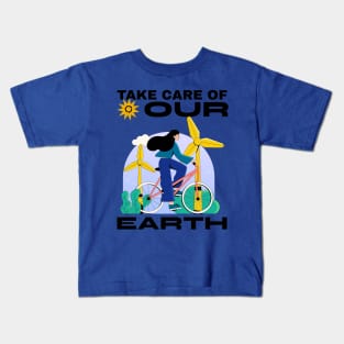 Take Care Of Our Planet Earth Day Go Green Environmentalist Climate Change Kids T-Shirt